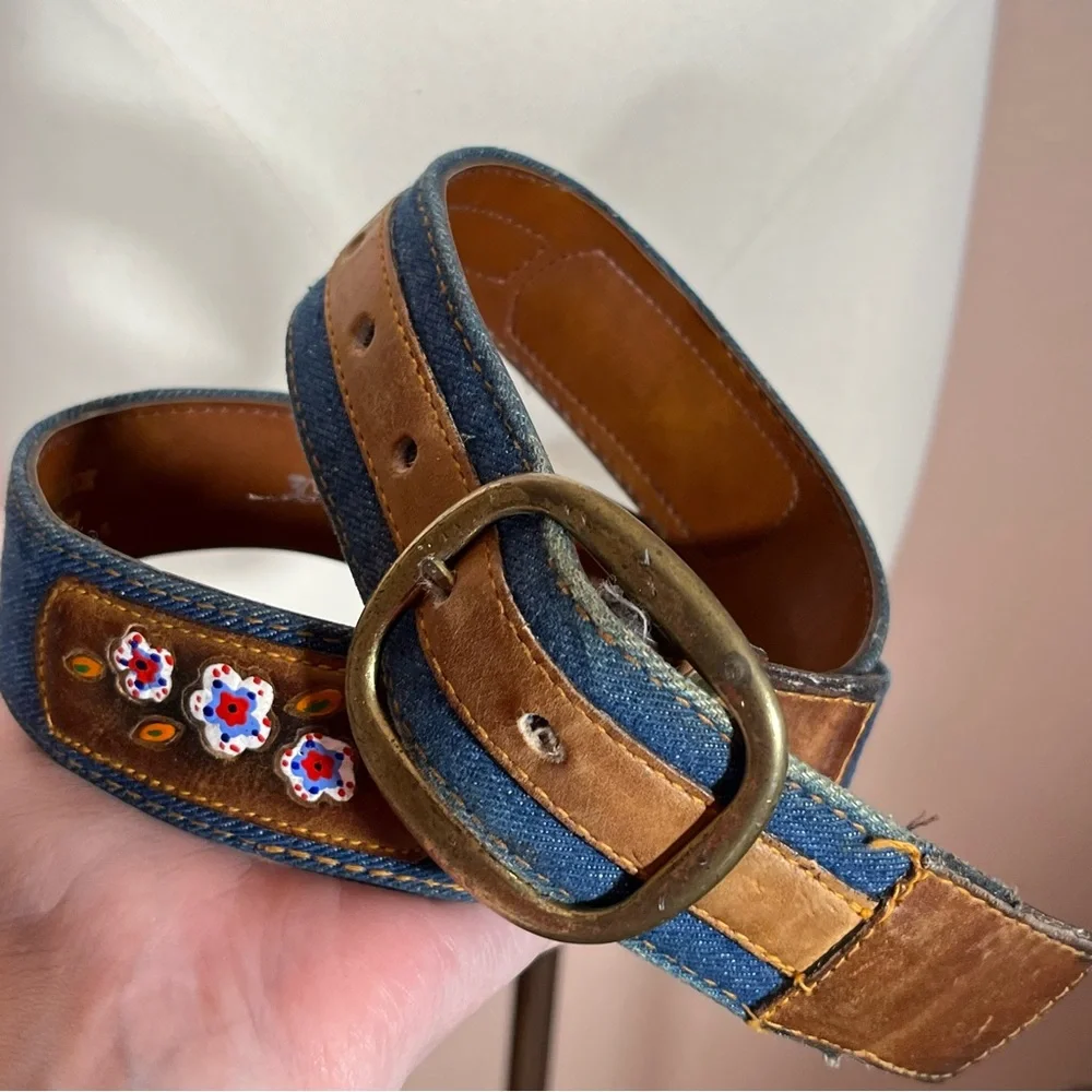 Vintage 1970 Hickok mod floral tooled Leather Denim Western Belt Festival sz 30